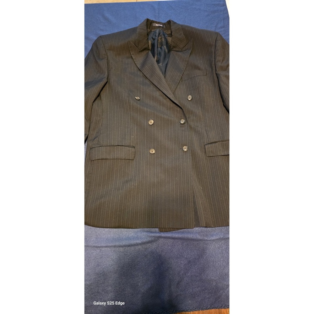 Chaps Ralph Lauren Mens 46L Navy Pinstripe Double Breasted Blazer Jacket Wool